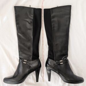 Alfani Step N Flex Viollah High Heel Tall Full Zip Black Faux Leather Boots Sz11